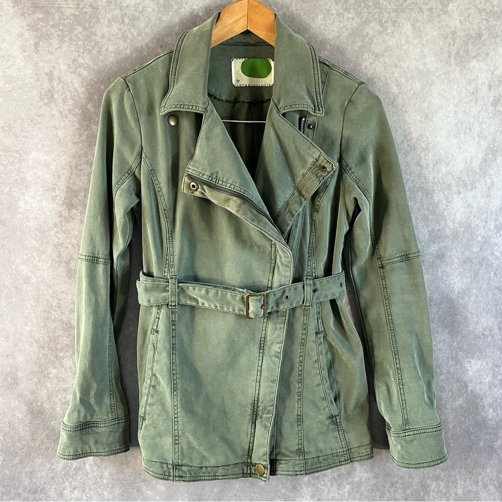 by Anthropologie Utility Jacket Women XS Army Green Zip Button Belt Hippie Boho
